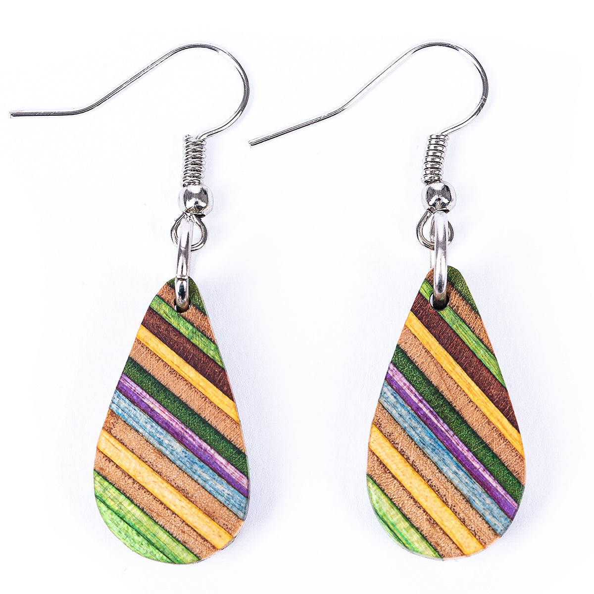 Teardrop Elegant Recycled Skateboard Dangle Earrings by Paguro Upcycle