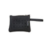 Paguro Upcycle black recycled rubber wristlet pouch with zipper and wrist strap for eco-friendly storage