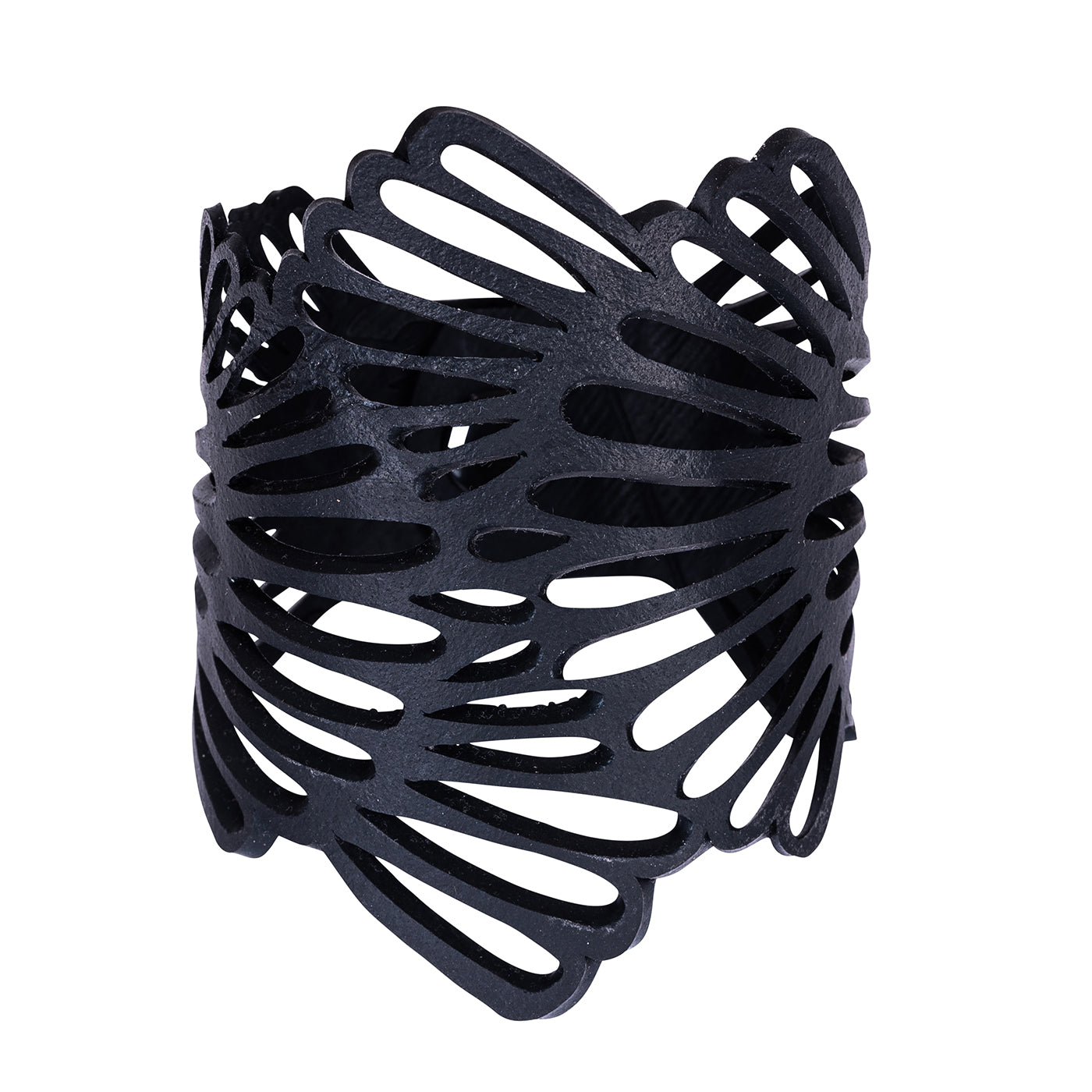 Paguro Upcycle black recycled rubber bracelet with intricate cutout design