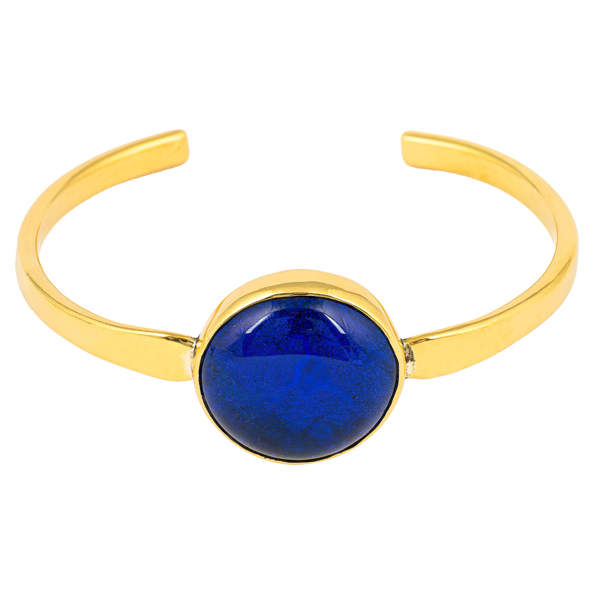 Paguro Upcycle recycled brass bangle with a round blue stone centerpiece bracelet