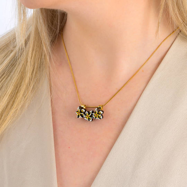 Kamboja Frangipani Reclaimed Wood Necklace with Floral Design