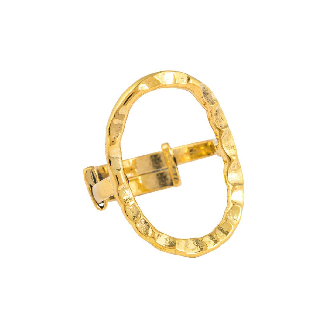 Paguro Upcycle recycled brass adjustable ring with hammered oval design and adjustable band