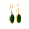 Paguro Upcycle elegant recycled glass earrings with green oval glass and gold hooks