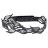 Paguro Upcycle black recycled rubber choker necklace with intricate cut-out leaf design and adjustable snaps