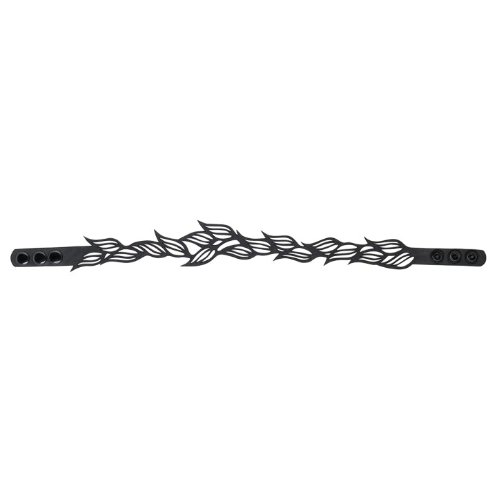 Paguro Upcycle black recycled rubber choker necklace with intricate leaf cutout design and adjustable snaps