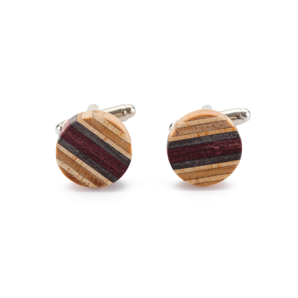 Recycled Skateboard Wooden Round Cufflinks by Paguro Upcycle