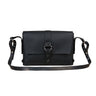 Paguro Upcycle black vegan handbag with adjustable shoulder strap and front flap closure