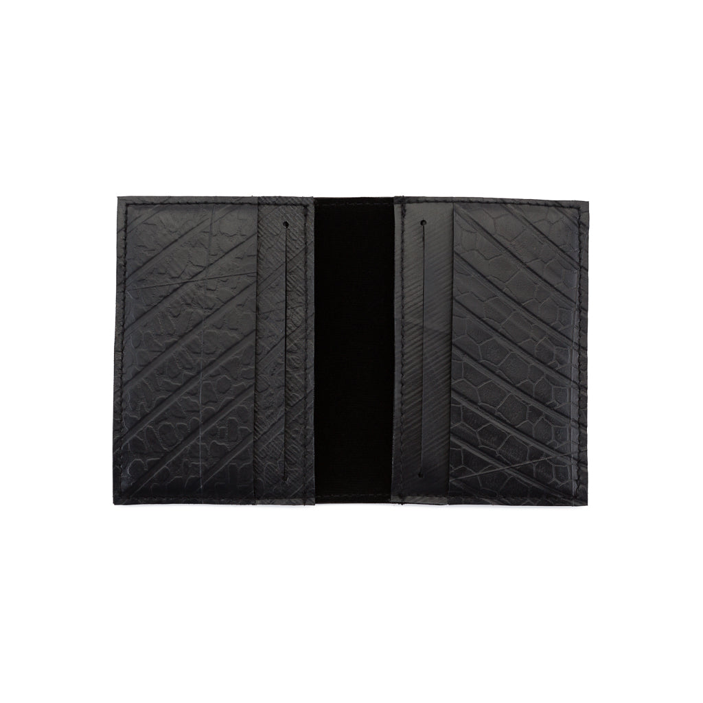 Paguro Upcycle black recycled rubber wallet with multiple card slots and a slim design