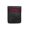 Paguro Upcycle black recycled rubber handbag with red zipper and compact design