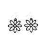 Paguro Upcycle recycled rubber flower earrings in black with silver hooks eco-friendly jewelry