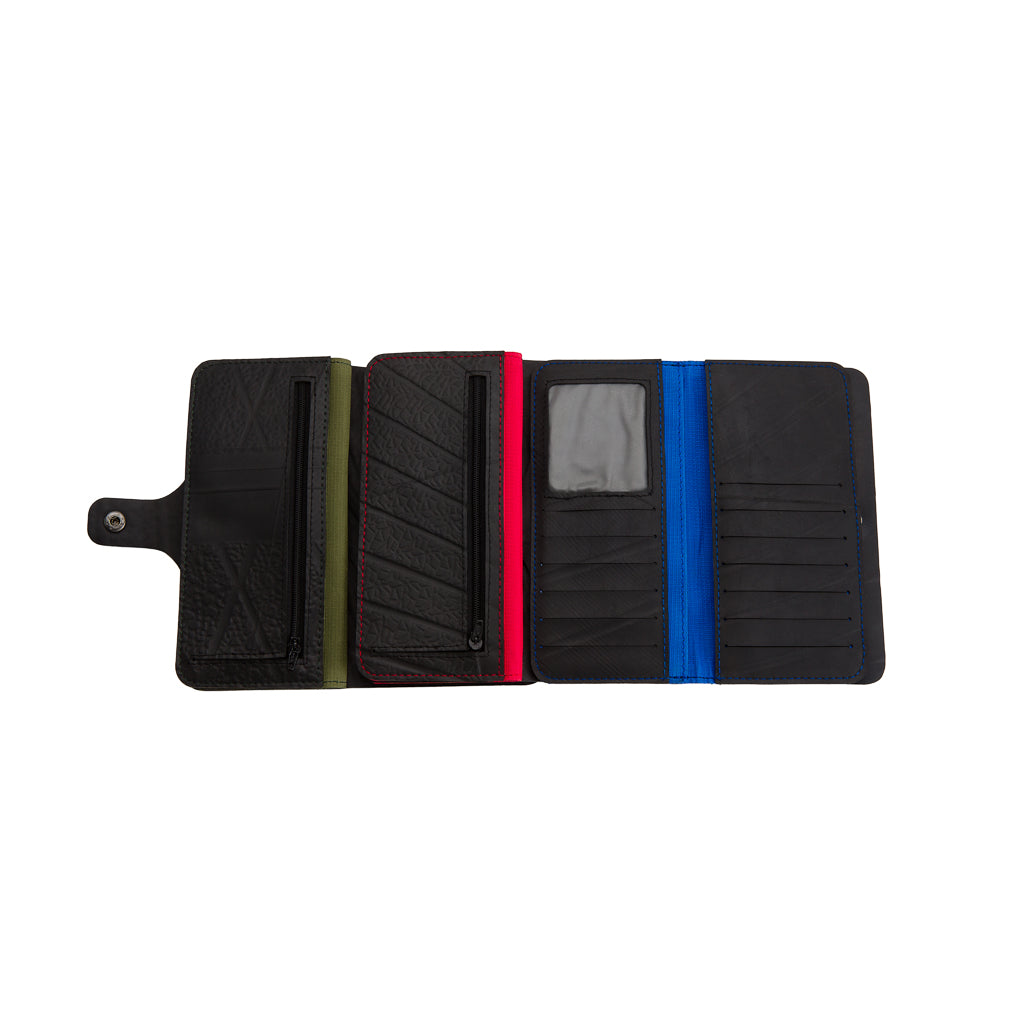 Paguro Upcycle recycled rubber vegan purse wallet with multiple card slots and zipped compartments