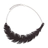 Paguro Upcycle upcycled feather necklace with black detailed feather pendant on silver chain