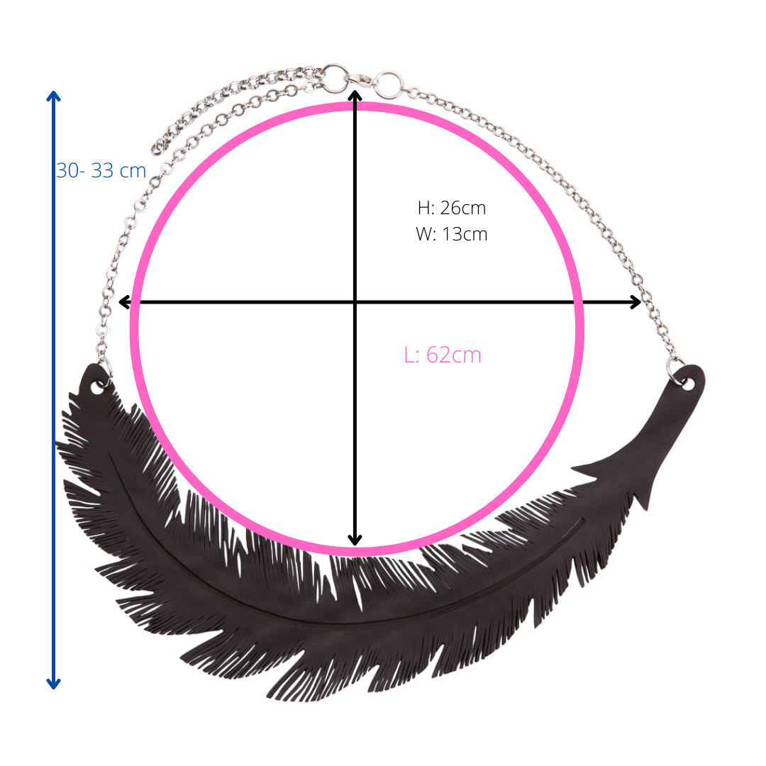 Paguro Upcycle black upcycled feather necklace with adjustable silver chain and detailed feather design