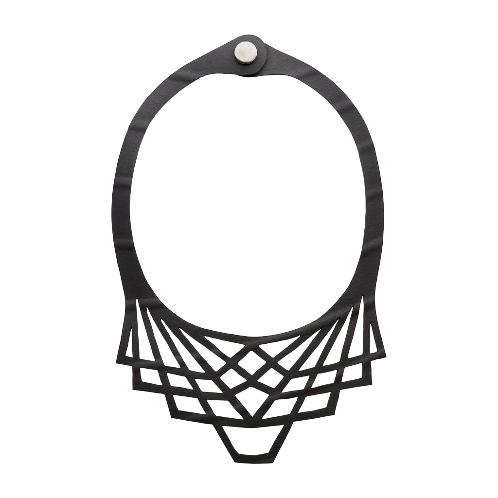 Paguro Upcycle upcycled inner tube necklace black geometric layered cutout design with silver snap closure