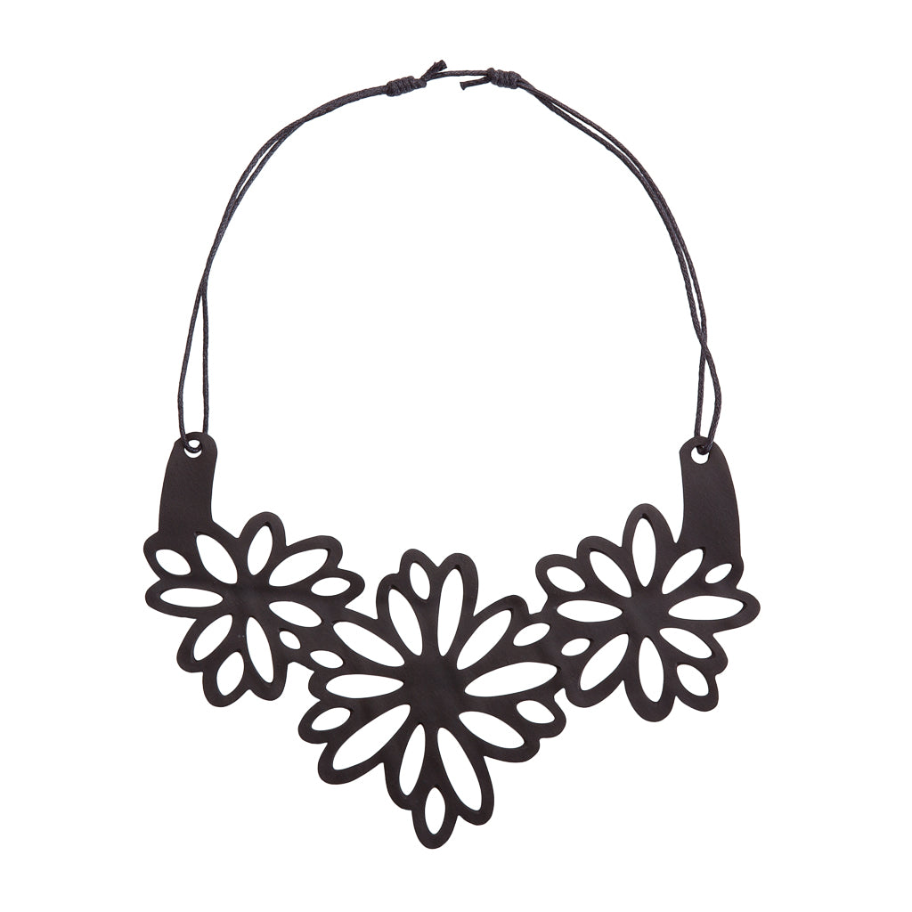Paguro Upcycle black floral upcycled inner tube necklace with adjustable cord