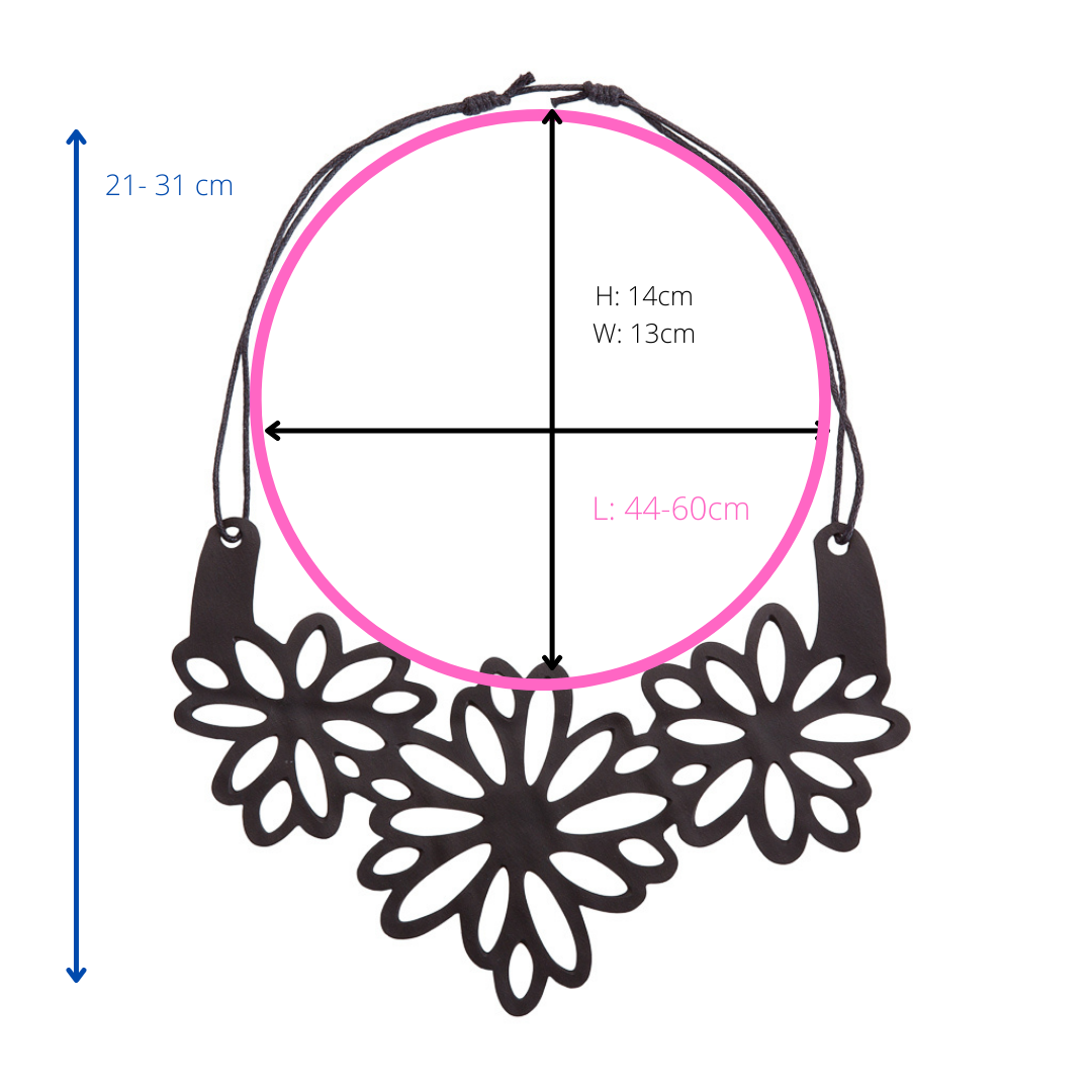 Paguro Upcycle upcycled inner tube necklace with black floral cutout design and adjustable cord