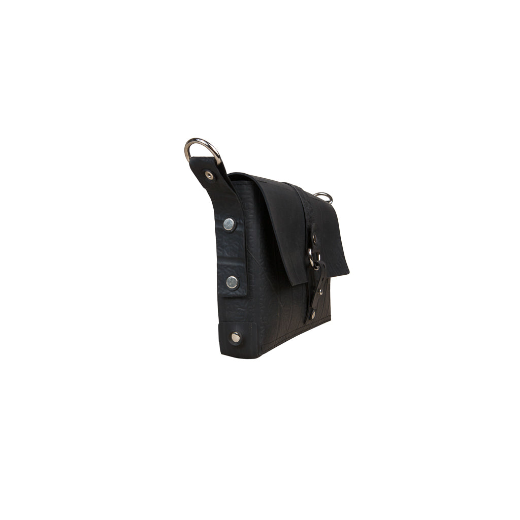Paguro Upcycle recycle rubber vegan handbag in stylish black with a minimalist design