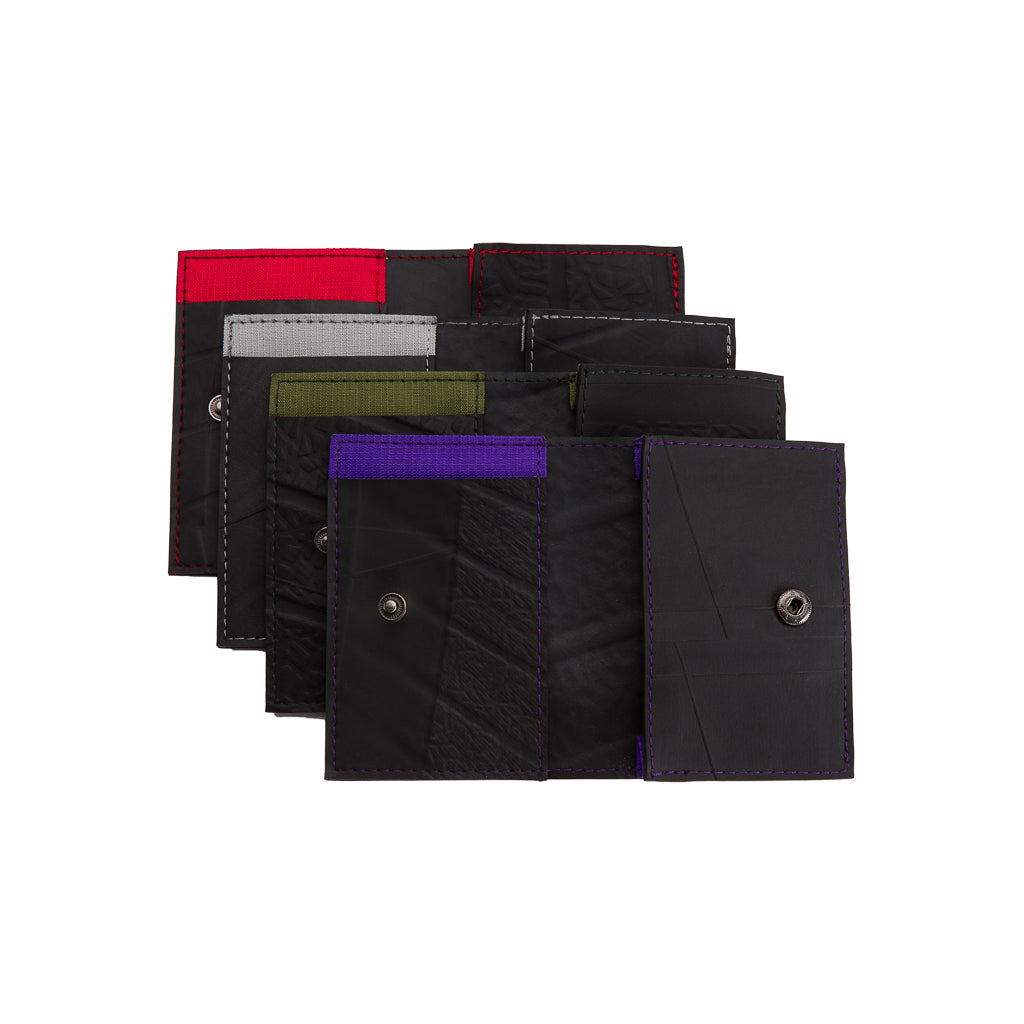 Paguro Upcycle vegan slim card holder wallets in multiple colors with snap closures and slim design