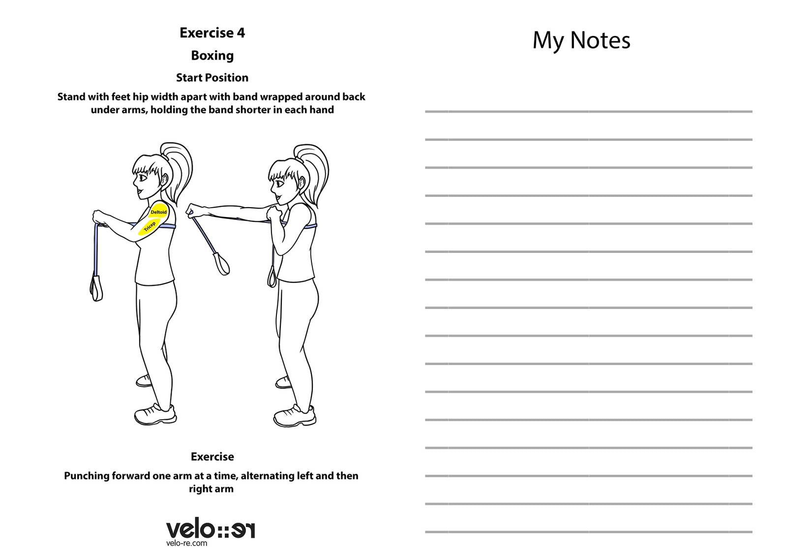 Illustration of exercise using Paguro Upcycle upcycled resistance band with boxing punch motion instructions